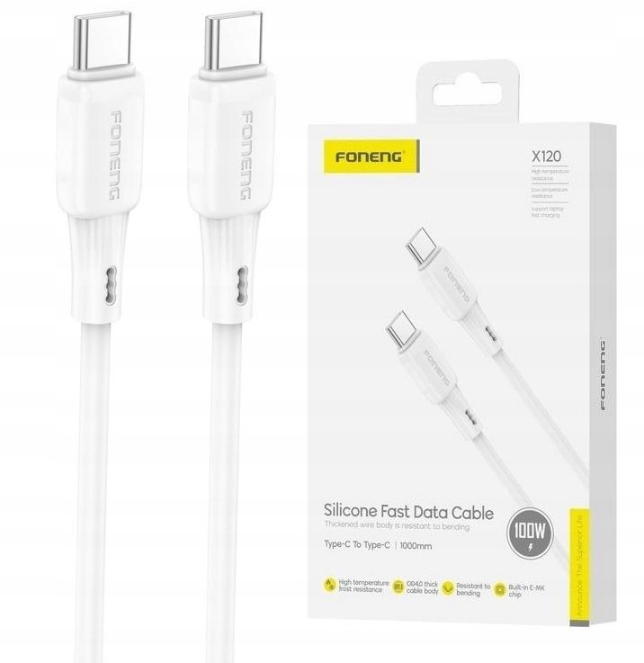 Foneng Kabel FONENG X120 USB-C / USB-C PD 100W 1m, biały FON198