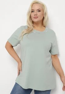 Miętowy Bawełniany T-shirt ze Wstawką z Siateczki na Tyle i Ozdobnymi Cyrkoniami Obarca - Born2be - Koszulki i topy damskie Miętowy Bawełniany T-shirt ze Wstawką z Siateczki na Tyle i Ozdobnymi Cyrkoniami Obarca - Born2be - Koszulki i topy damskie - miniaturka - grafika 1