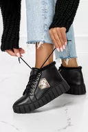 Trampki damskie - Czarne trampki skórzane z futerkiem na platformie sznurowane PRODUKT POLSKI Casu 3252-N - miniaturka - grafika 1