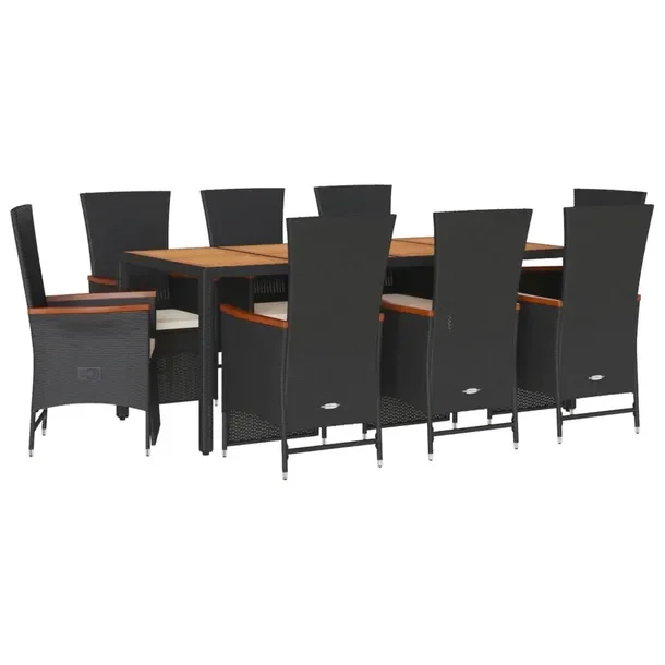 Zestaw mebli ogrodowych czarno-brązowy, stół 190x90x75 cm, fotel 58x62x1