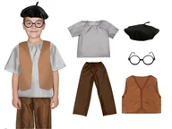 Stroje karnawałowe - ZESTAW DZIADEK BRĄZOWO-SZARY 134-140 5el - miniaturka - grafika 1