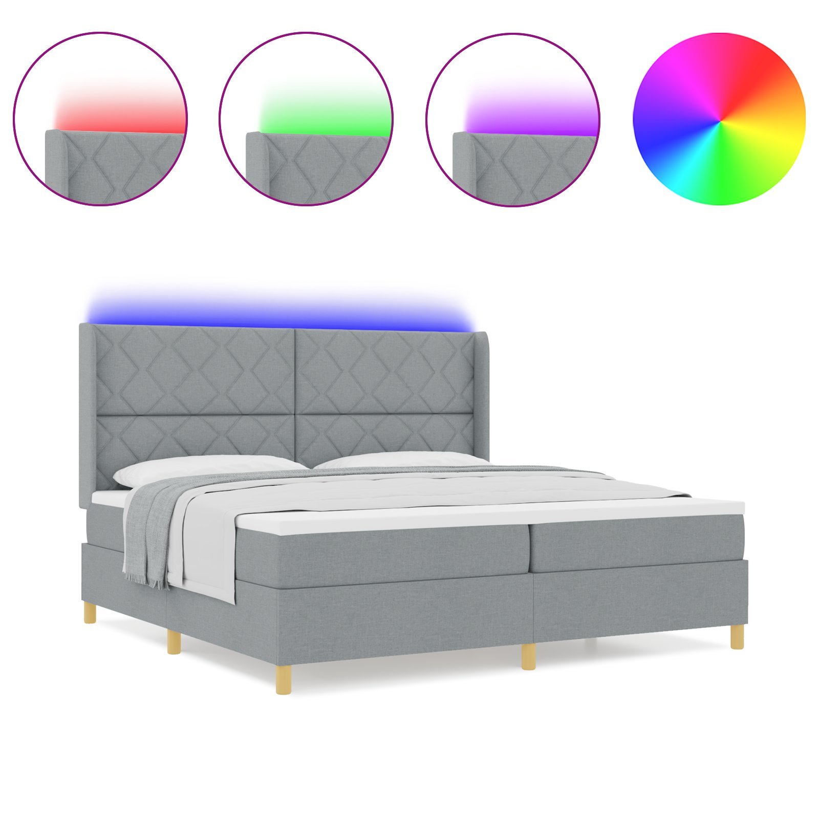 Łóżko Kontynentalne vidaXL z Materacem i LED Szare 200x200 cm Tkanina