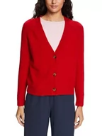 Swetry damskie - ESPRIT Kardigan zapinany na guziki z dekoltem w serek, mieszanka wełny, New Dark Red, XL - miniaturka - grafika 1
