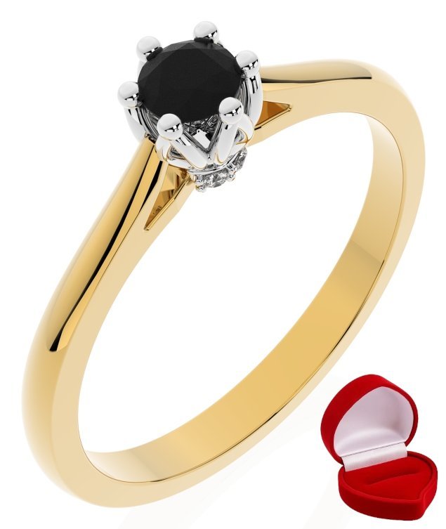 ZŁOTY PIERŚCIONEK ZARĘCZYNOWY 585 14k CZARNY BRYLANT 0,14 ct R6