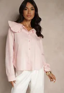 Koszule damskie - Różowa Bawełniana Koszula z Ozdobnym Kołnierzykiem Rulinea - miniaturka - grafika 1