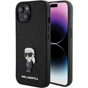 Etui i futerały do telefonów - Karl Lagerfeld KLHCP15SGKNPSK iPhone 15 6.1" czarny/black hardcase Fixed Glitter Ikonik Logo Metal Pin - miniaturka - grafika 1