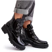 Botki damskie - Lakierowane Botki Damskie Na Suwak S.Barski HY93-91 Czarne - miniaturka - grafika 1