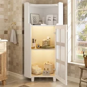 Szafki łazienkowe - Narożna szafka łazienkowa z 1 drzwiami szklanymi i 1 otwartą przegrodą - 63,5 x 45 x 124 cm - MDF - Diody LED - Biała - miniaturka - grafika 1