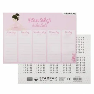 Plan lekcji z tabliczką mnożenia Balerina (25szt) - STARPAK - Szkolne artykuły papiernicze - miniaturka - grafika 1