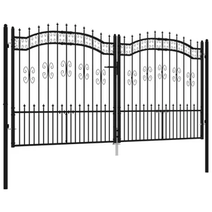 VidaXL Brama z grotami, czarna, 305x198 cm, malowana proszkowo stal - Ogrodzenia - miniaturka - grafika 4