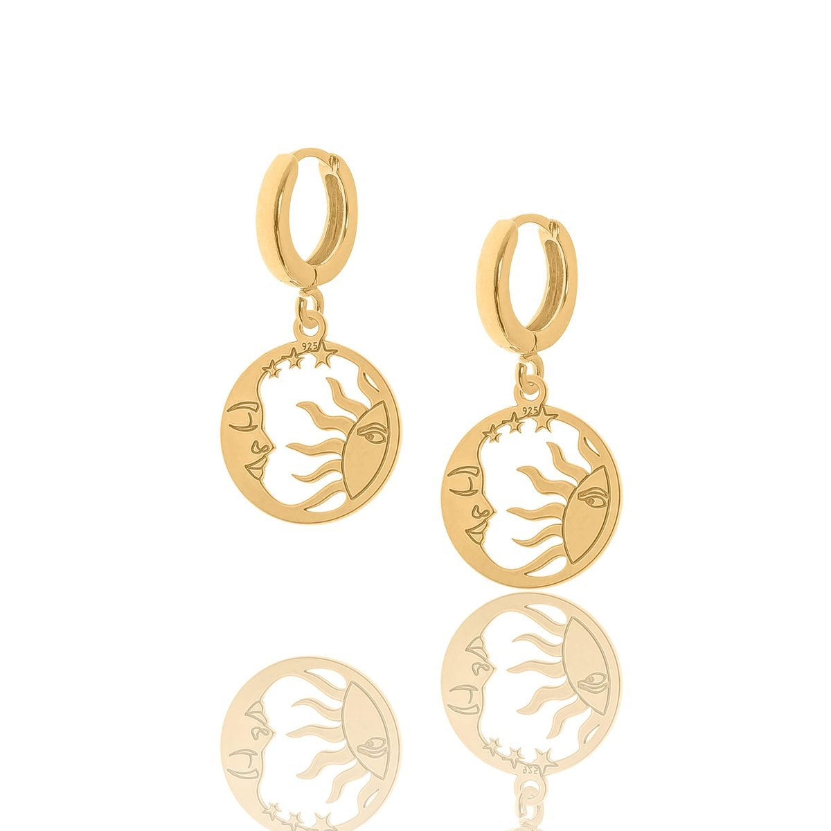 Kolczyki srebrne pozłacane z zawieszkami ażurowymi słońce i księżyc