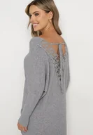 Swetry damskie - Szary Sweter z Wiskozą i Modalem oraz Ozdobnym Wiązaniem Zinnisca - miniaturka - grafika 1