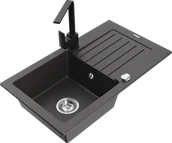 Zlewozmywaki z baterią - Mexen Pablo zlewozmywak granitowy 1-komorowy z ociekaczem i baterią kuchenną Rita, czarny nakrapiany- 6510-76-670300-70 - miniaturka - grafika 1