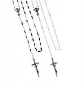 Różańce - Różaniec do Pierwszej Komunii biały czarny szkło - miniaturka - grafika 1