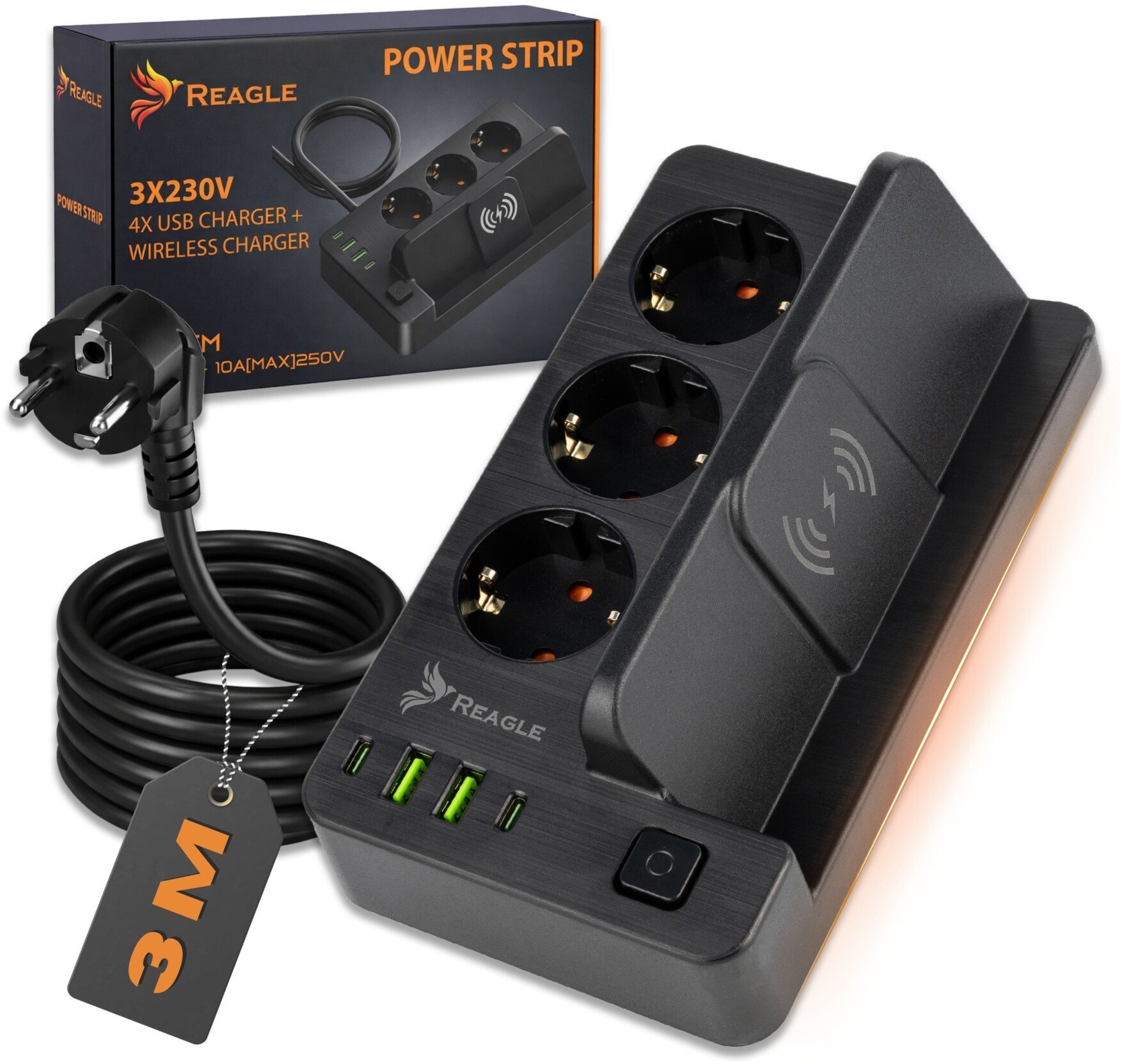 Listwa zasilająca Reagle PRZEDŁUŻACZ LISTWA ZASILAJĄCA 3M USB C 3 GNIAZDA 230V ŁADOWARKA INDUKCYJNA REAGLE