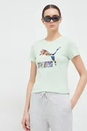 Koszulki sportowe damskie - Puma t-shirt bawełniany kolor zielony - miniaturka - grafika 1