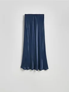 Reserved - Spódnica midi z satynowym wykończeniem - granatowy - Spódnice - miniaturka - grafika 1