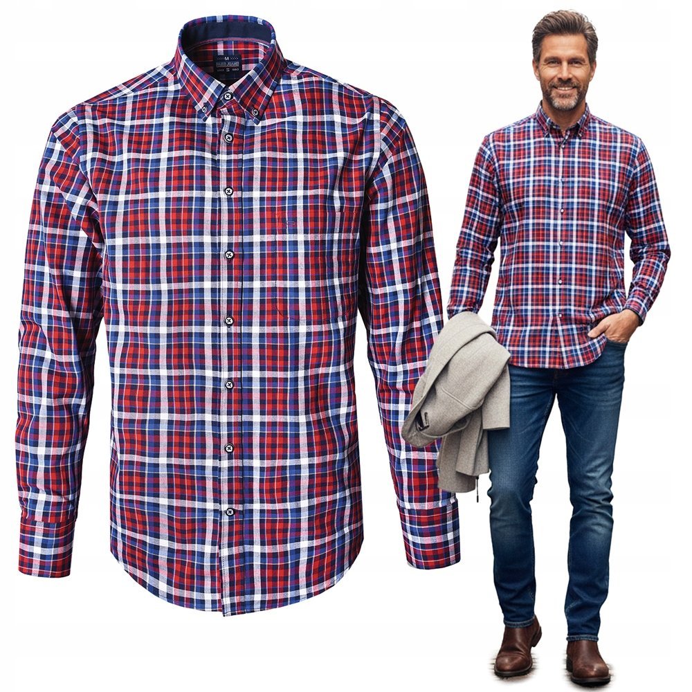 KOSZULA Męska z Długim Rękawem w KRATKĘ Bawełniana Regular Fit Pako Jeans
