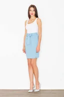 Spódnice - Błękitna Spódnica Krótka Ołówkowa z Wiązaną Szarfą - miniaturka - grafika 1
