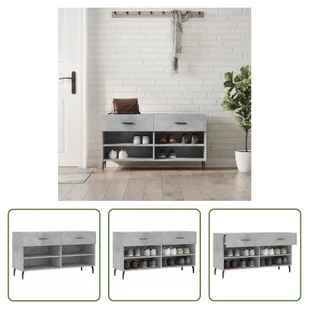 The Living Store Ławka na buty betonowa szara 102x35x55 cm Materiał drewnopochodny - Szafki na buty - miniaturka - grafika 1