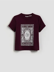 Reserved - Bawełniany t-shirt z nadrukiem - bordowy - Moda i Uroda OUTLET - miniaturka - grafika 1