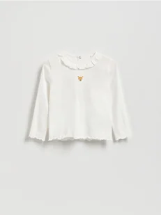 Reserved - Koszulka z falbanką przy dekolcie - złamana biel - Bluzki dla niemowląt - miniaturka - grafika 1