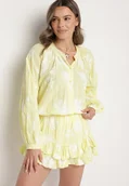 Komplety damskie - Żółty Bawełniany Komplet Koszula z Szerokimi Rękawami i Spódnico-Spodenki Savrise - miniaturka - grafika 1