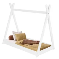 Łóżeczka i kojce - Łóżko drewniane dla dziecka 145x75cm łóżeczko tipi ze stelażem, namiot, domek, białe - miniaturka - grafika 1