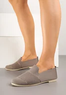 Mokasyny damskie - Ciemnobeżowe Mokasyny z Elastyczną Cholewką Zdobione Perforacją Itelliria - miniaturka - grafika 1