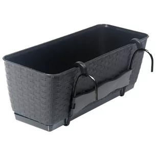 Doniczka Rattan skrzynka 50 cm podstawka + wkład, Antracyt - Donice - miniaturka - grafika 1