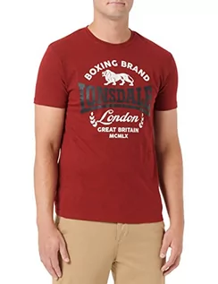 Koszulki męskie - Lonsdale Męski T-shirt Waddon, Marl Red/Black/White, S - grafika 1