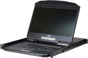 Przełącznik Aten Przełącznik KVM ATEN CL3116NX, 18,5-calowy wyświetlacz TFT, VGA, PS/2-USB, 16 portów, niemiecki układ klawiatury