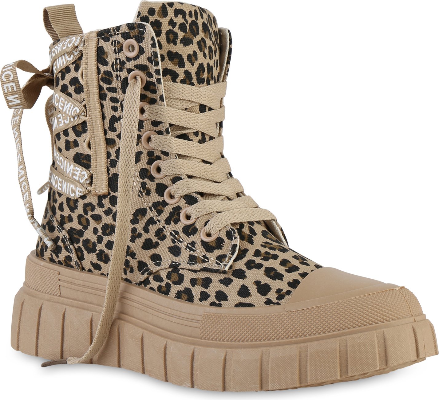 VAN HILL Damskie Trampki Wysokie Sznurowane Nadruki Profilowana Podeszwa Buty Rekreacyjne 841579, Kolor: Leopard, Rozmiar: 39