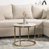Ławy i stoliki kawowe - Stolik Kawowy CLIFF 53 cm Biały Marmur/Złoty Nowoczesny Glamour - miniaturka - grafika 1