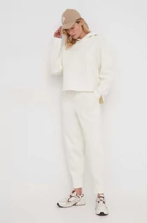 Spodnie damskie - Sisley spodnie dresowe kolor beżowy gładkie - grafika 1