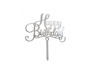 Ciasta i półprodukty do ciast - Topper z pleksi na tort Happy Birthday srebrny - 1 szt. - miniaturka - grafika 1