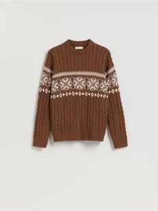 Reserved - Sweter z warkoczowym splotem - brązowy - Swetry męskie - miniaturka - grafika 1