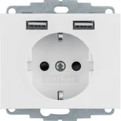 Gniazdka elektryczne - Berker Gniazdo z/u Schuko z ładowarką USB K.1, biały połysk - miniaturka - grafika 1