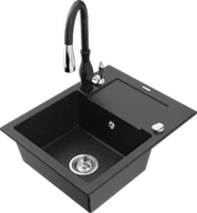 Zlewozmywaki z baterią - Mexen Enzo zlewozmywak granitowy 1-komorowy z ociekaczem i baterią kuchenną Savita, czarny/srebrny metalik - 6506-73-672601-70 - miniaturka - grafika 1