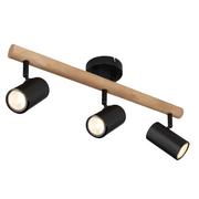 Lampy sufitowe - Globo Herti 57913-3 listwa plafon lampa sufitowa spot 3x5W GU10 LED czarny/drewniany - miniaturka - grafika 1