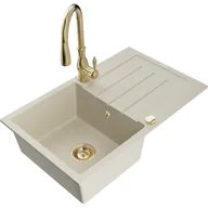 Zlewozmywaki z baterią - Mexen Bruno zlewozmywak granitowy 1-komorowy z ociekaczem i baterią kuchenną Savita, beżowy - miniaturka - grafika 1