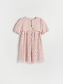 Sukienki i spódniczki dla dziewczynek - Reserved - Wzorzysta sukienka z bolerkiem - różowy - miniaturka - grafika 1
