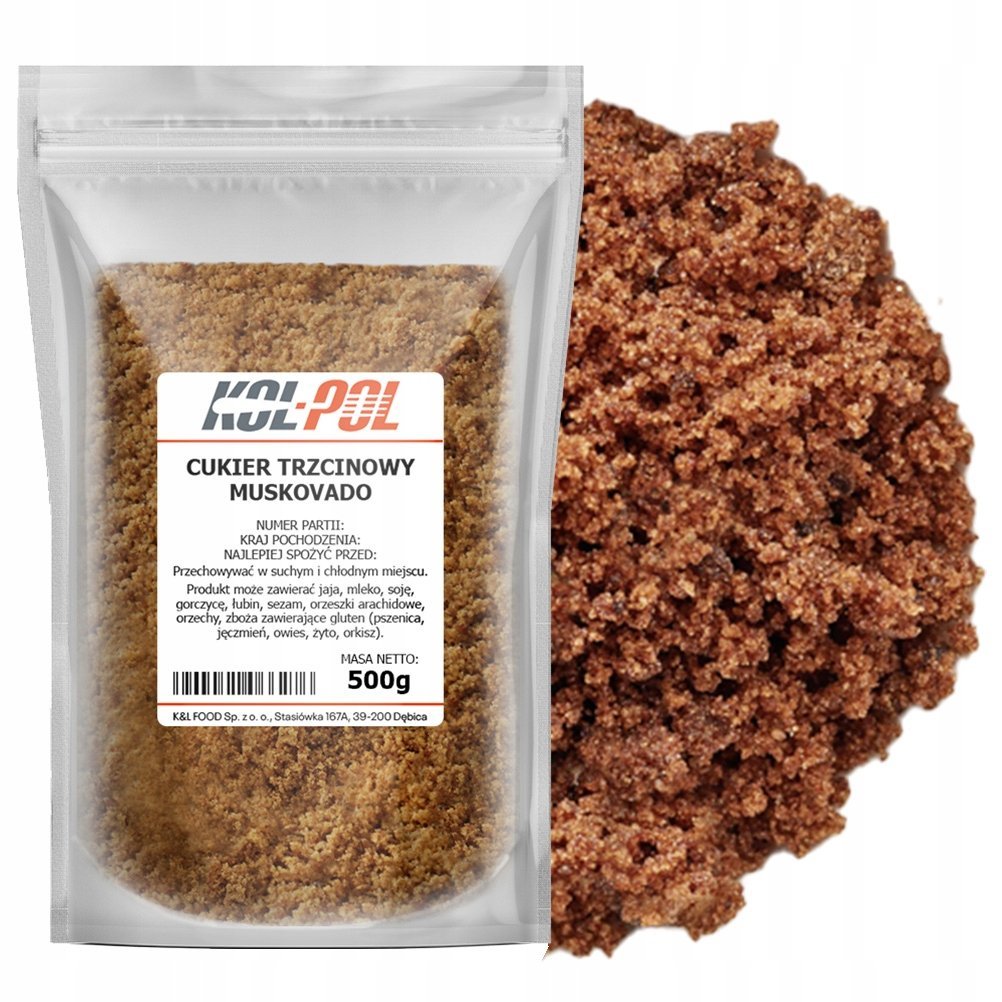 CUKIER TRZCINOWY MUSCOVADO 500g Nierafinowany dark ciemny naturalny Kol-Pol