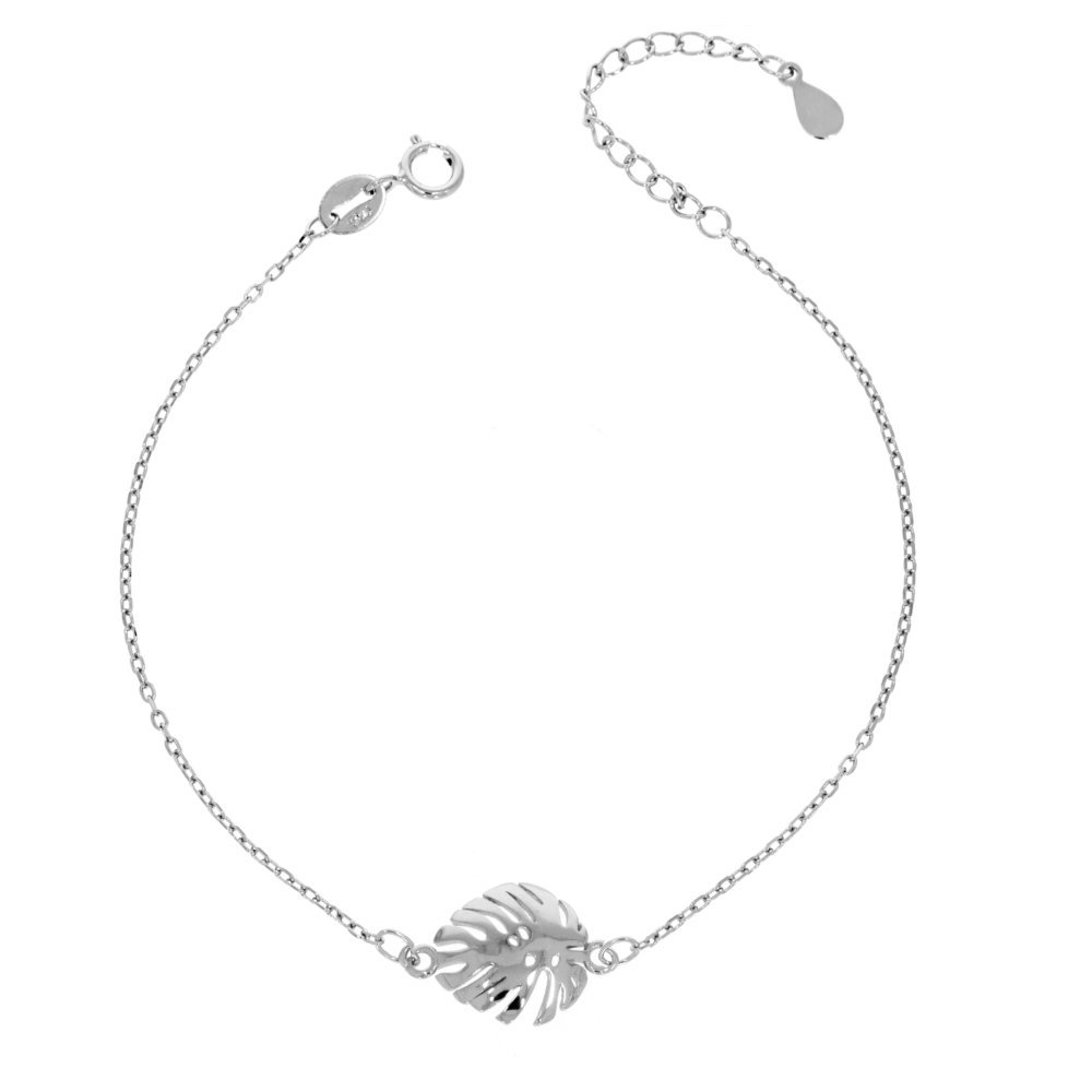 Bransoletka srebrna rodowana - liść monstery