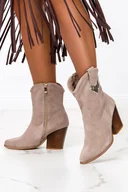 Botki damskie - Beżowe botki kowbojki POLSKA SKÓRA Casu 2808-40 - miniaturka - grafika 1