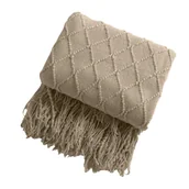 Koce - Koc Oslo beżowy z frędzlami 130 x 170 cm - miniaturka - grafika 1