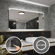 Lustra - Prostokątne lustro łazienkowe z podświetleniem LED i włącznikiem dotykowym - Assen - 170 x 90cm - miniaturka - grafika 1