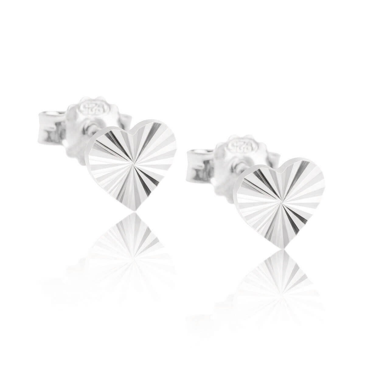 Kolczyki diamentowane serduszka srebrne