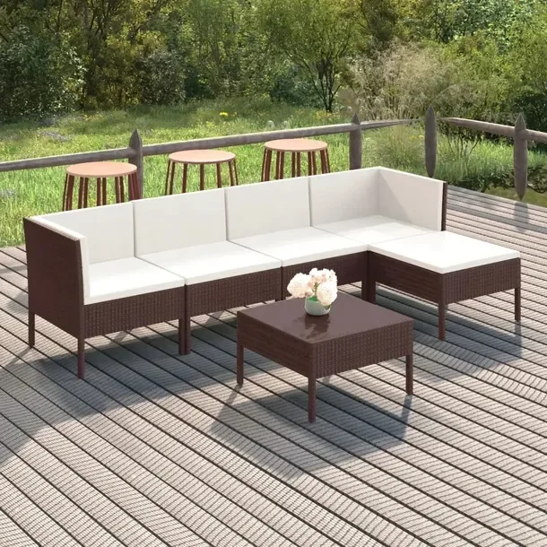 vidaXL 6-cz. zestaw wypoczynkowy do ogrodu, poduszki, rattan PE, brąz