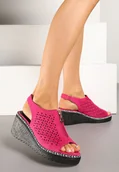 Sandały damskie - Fuksjowe Ażurowe Sandały Vices na Koturnie Ozdobione Suwakiem Linarose - miniaturka - grafika 1